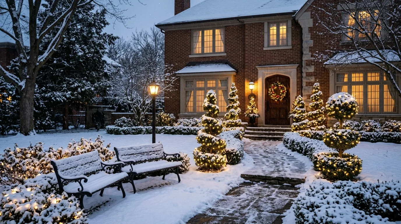 Topiary Trees Wrapped in Fairy Lights
